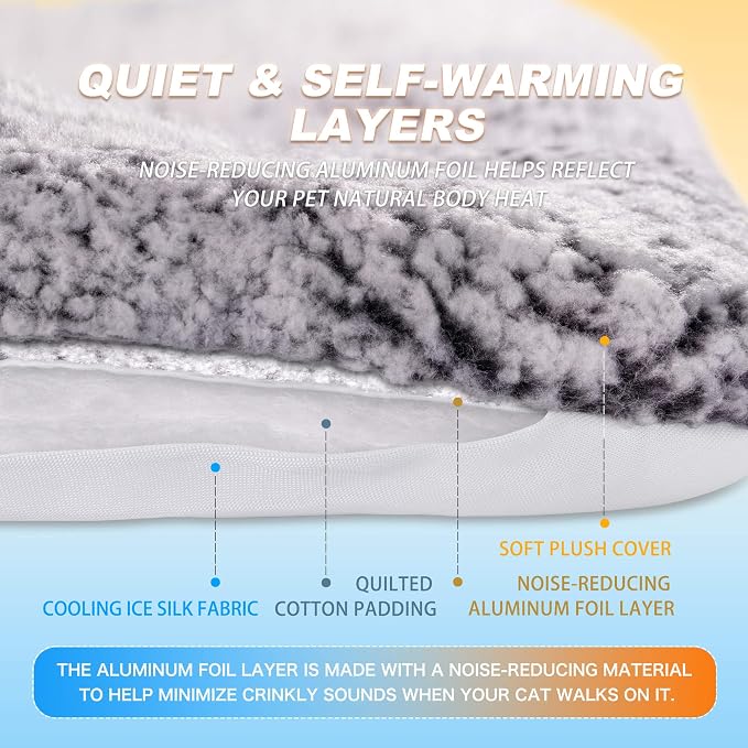 Cooling Mat for Cats, Reversible Self Warming Cat Bed, Gray, 24 x 36 Inches | Cool-Touch Ice Silk Side, Plush Fleece Warm Side, Heat-Reflective Foil for Indoor Cats, Kittens, Small Dogs and Crates