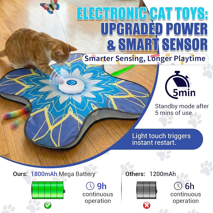 Interactive Cat Toys For Indoor Cats, Rechargeable Touch Automatic Cat Toy | Dual Wands Design, Sound On/Off Control, Non-Slip Suction Cups, Electronic Hide And Seek For Bored Kittens & Adult Cats