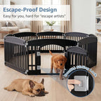 DUMOS Dog Playpen 8 Panels 24" Plastic Exercise Indoor Pen with Door Small Puppy, Medium Dogs Animal Pet Fence for Outdoor, Garden, Yard, RV Camping, Black