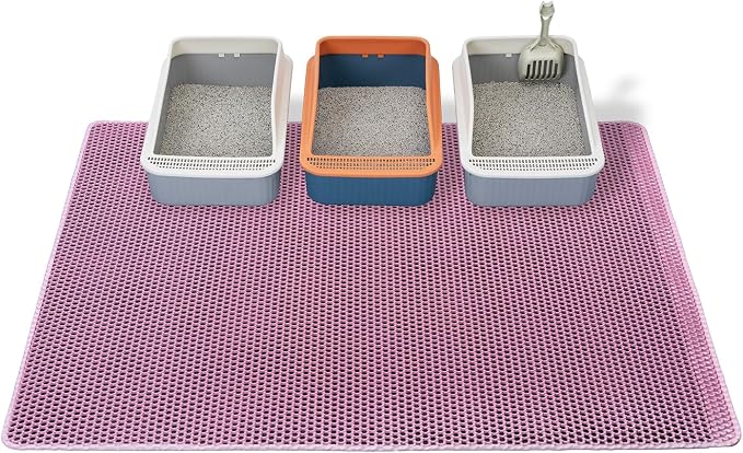Cat Litter Box Mat-Super Large 47''x36'' Litter Trapping Mat for Cat-XXL Litterbox Matt for Floor-2 Layer Catcher Rug for Pet kitty Litterbox-Waterproof Urine Proof,Non-Slip,Pink