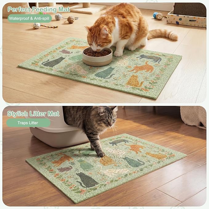 Glittme Cat Litter Mat with Non-Slip Bottom Litter Box Mat 33"X22" Litter Trapping Mat Easy to Clean Washable Cat Food Mat for Kitty,L