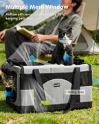 Pecute Cat Carrier, Soft Double Pet Crate for 2 Cats Travel, Gray | Anti-Collapse Steel Frame, Convertible Dual Space, Foldable, Polyester Breathable mesh, Up to 26 lbs, Car Travel & Vet Visits