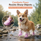 Soft Dog Shoes for Hot Pavement, Breathable Vented Dog Boots, Pink, Size 6 | 4 Pack, Soft Rubber Material, Lightweight, Anti-Slip Soles, Reflective Strap, Wide Opening, Summer Walks, Medium & Large Dogs
