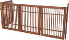 Urnporium Freestanding Wooden Dog Gate Foldable Indoor Pet Gate No Drill Expandable Barrier for Doorways Stairs Hallways Portable Wood Fence for Small Dogs & Puppies (Brown Pet Gate, 5 Panel 24" Tall)