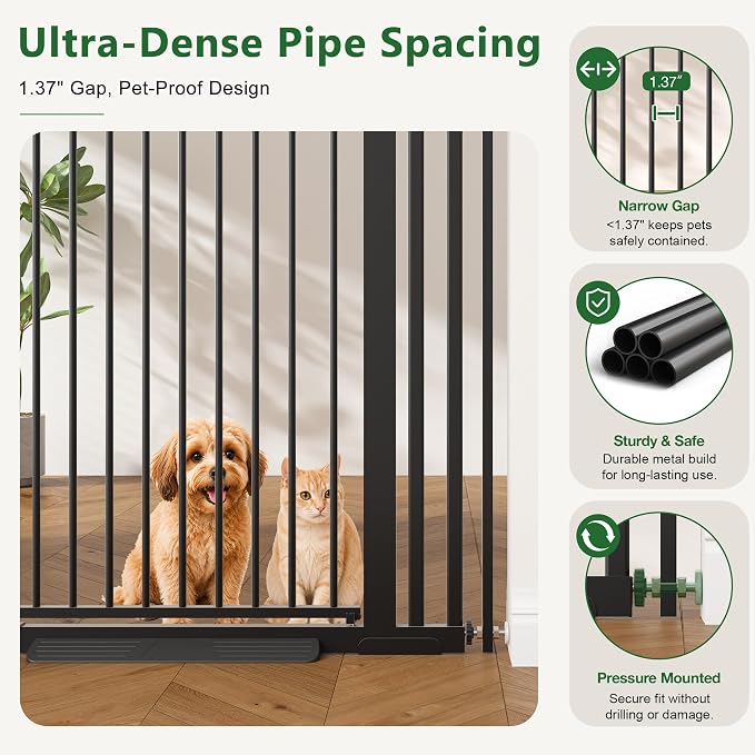 Extra Tall Cat Gate, 55.1" Heavy Duty Pet Gate for Large Cats & Dogs, Adjustable 29.9-37.4" Wide, Auto Close, No Drilling Pressure Mount, Easy Walk Through for Doorways Hallways Kitchen, Black