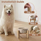 hjn Elevated Ceramic Dog Bowl with Bamboo Stand, Raised Pet Feeding Station for Small Medium Dogs Cats, Modern Design with Anti-Slip Base (Marble Brown, 7.6Cup)