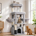 Hey-brother Cat Tree Tower with Extra Large Platform, Big Condo, MPJ070W | 51.1 Inches Scratching Posts with 2 Cozy Hammocks, Self-Grooming Brush for Indoor Adult Cats, Maine Coon, Light Gray