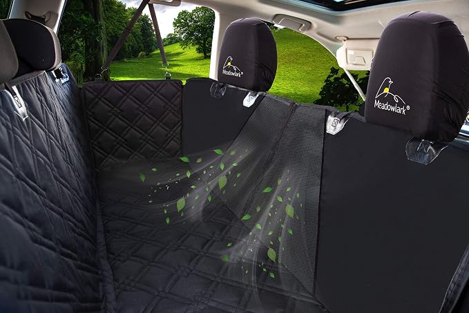 Meadowlark Dog Car Seat Cover with Mesh Window, Heavy-Duty Pet Seat Cover for Back Seat, Extra Padded Non-Slip Dog Hammock, Water-Resistant Back Seat Protector for Cars Trucks and SUVs (54" W x 58" L)