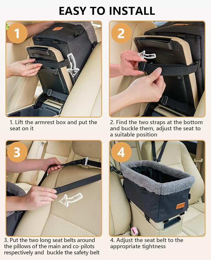 BurgeonNest Center Console Dog Car Seat for Small Dogs up to 11 lbs (Large)