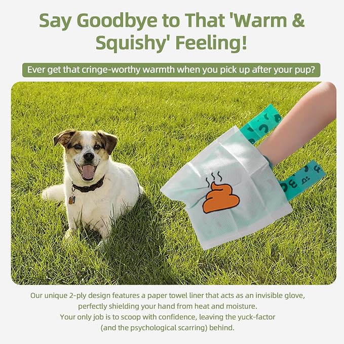 2-Ply Dog Poop Bags with Paper Towels-100 Pieces-Ultra Thick and Leakproof Pet Waste Pick-up Bags-no more warm & yuck feeling
