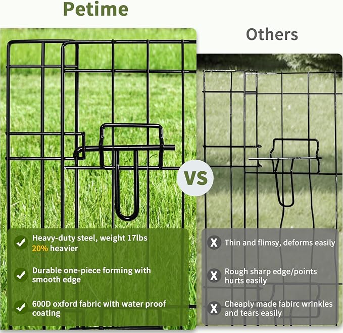 PETIME Foldable Metal Dog Exercise Pen/Pet Puppy Playpen Kennels Yard Fence Indoor/Outdoor 8 Panel 24" W x 24" H with Bottom Pad