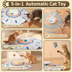 MOHAYA Interactive Cat Toy 5-in-1, Smart Automatic Cat Toys for Bored Indoor Cats, Motion & Sound Activated Toy with Fluttering Butterfly, Moving Feather, Track Balls & Slow Feeder Treat Dispenser