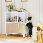 Dog Proof Cat Feeding Station, Metal Cat Feeding Cabinet, White | Elevated Cat Feeding Station, Pet Food Station with Storage, Cat Bowl Stand, Scratching Board, Stainless Steel Bowls