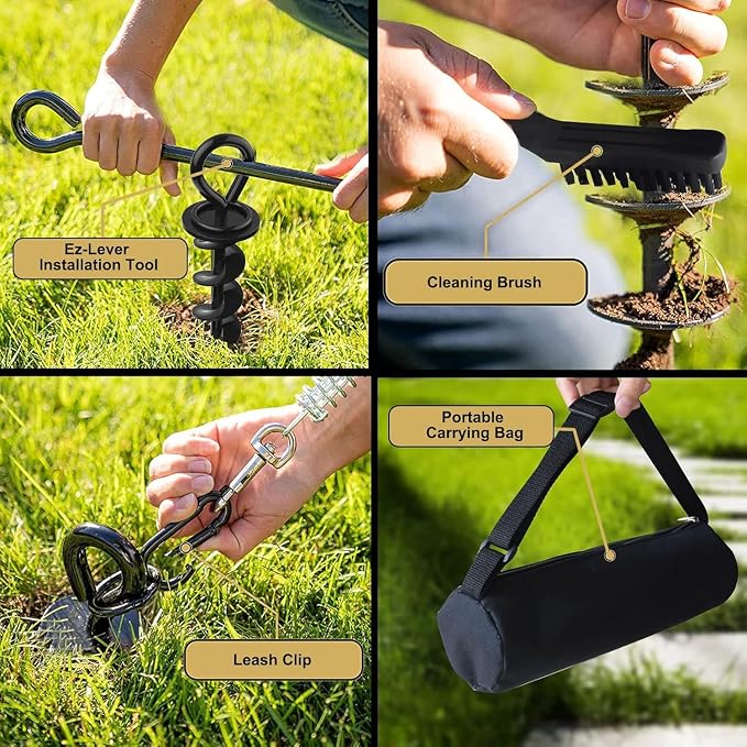 Eurmax USA Heavy Duty Dog Tie Out Stake, No-Tangle In Ground Anchor Runner for Large Dogs up to 210 Lbs - Perfect for Yard, Beach and Camping (Large,Orange)