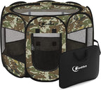 Siedihit Playpen for Small Dog Cat, Dogs Tent Crate Cage Indoor | Outdoor, Portable Pop Up Dog Kennel with Carrying Bag for Rabbits (Green Camo, Small)
