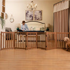 LZRS Extra-Wide Freestanding Wooden Dog Gate Indoor – 120" W x 24" H Foldable Safety Pet Barrier for Doorways, Hallways, Kitchens, and Long Staircases, Durable Design fit Small to Medium Dogs, Oak