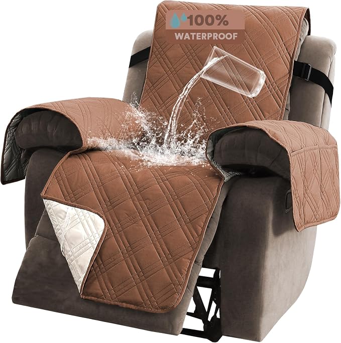 Recliner Cover 100% Waterproof Couch Cover Sofa Cover for Living Room Water Resistant Furniture Protector with Elastic Straps for Pets Dog(Recliner28,Terracotta)