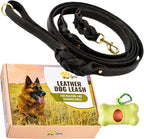 ADITYNA 6ft Leather Dog Leash with Traffic Handle for Extra-Large Dogs | Heavy-duty braided leather leash, 1" width x 6ft, Double handle for extra control, ideal for training & busy sidewalks.