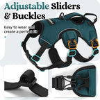 rabbitgoo Escape Proof Dog Harness for Large, No Pull with Lift Handle | No Escape, Full Soft Padded, Reflective Adjustable Vest, Leash Clip for Walking Hiking Training, Dark Green, Large