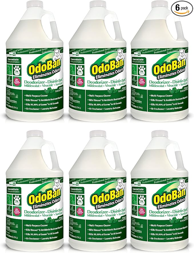 OdoBan Professional Disinfectant and Odor Eliminator Concentrate, 6-Pack, 1 Gallon Each, Original Eucalyptus Scent
