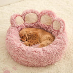 Jiupety Paw Shape Calming Pet Bed, Plush Faux Fur Donut Bed for Dogs & Cats, Machine Washable, Non-Slip Bottom, Large Size (26"×26"×8"), Pink