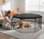 PETIME Foldable Metal Dog Exercise Pen/Pet Puppy Playpen Kennels Yard Fence Indoor/Outdoor 8 Panel 24" W x 30" H with Top Cover