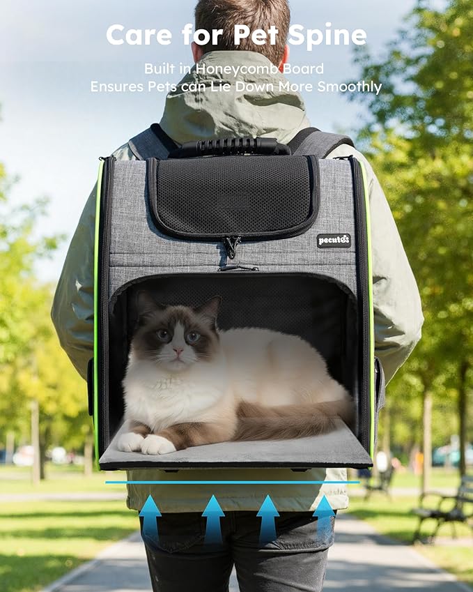pecute Cat Backpack Expandable, Cat Carrier Backpack Breathable, Large | Durable Oxford Cloth, Lockable Zipper,Use for Pet Under 15 lbs to Travel