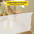 Reinforced 42” Extra Tall Retractable Dog Gate for Doorways, Extends up to 60” Wide, Mesh Baby Gate, Tall Baby Gates with Rods to Prevent Crawling Through Retractable Pet Gate Indoor Outdoor, White