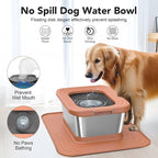 Decflow 10L Stainless Steel Dog Water Bowl, No Spill Anti-Splash Dog Bowls with XXL Silicone Mat, Spill-Proof Slow Feeder for Messy Drinkers, Heavy Duty Pet Bowls for Indoor/Outdoor Use Pink