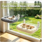 Zoratoo Extra-Thick Cushion Cat Window Perch, Foldable Cat Bed, White | Fluffy Long-pile Bolster, Machine Washable, Cordless Pet Hammock with Sturdy Metal Frame for Cats of All Breed