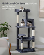 MUTTROS Cat Tree for Large Cats with Metal Plush Big Hammock, 56.3" Cat Tower for Indoor Cats with 2 Door Condo House, 6-Tier Cat Shelves with Scratching Posts and Large Top Perch, Dark Gray | 6-tier shelves, Metal plush hammock, 2-door condo house, Si...