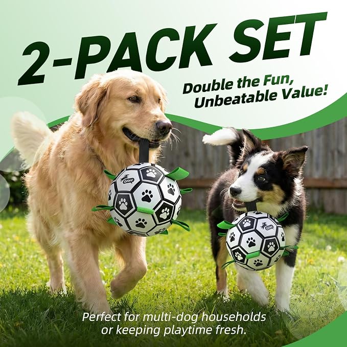 QDAN 2 PCS Dog Toys Soccer Ball Set with Straps, Interactive Dog Toys for Tug of War, Puppy Birthday Gifts, Dog Water Toy, Durable Dog Balls for Medium & Large Dogs（6 & 8 Inch）