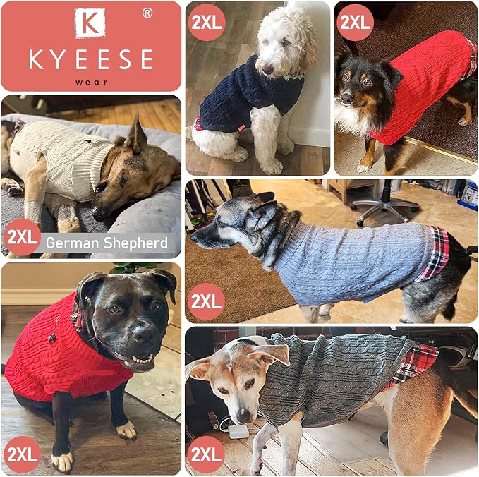 KYEESE Dog Sweater Turtleneck Thick Knit Pullover for Cold Weather | Stretchy Fit, Lightweight & Warm, Cozy Knit Comfort, Classic Plaid Design, Gentle on Sensitive Skin, Comfortable Daily Wear