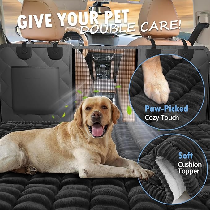 Backseat Dog Bed Non-Slip, Dog Bed for Car Back Seat Soft and Comfortable, Back Seat Pet Bed Mat for Travel, Pet Car Blanket for Backseat Extender and Seat Covers Black (51”X 23.5”)