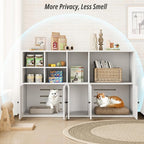 IRONCK Cat Litter Box Enclosure for 2 Cats, Hidden Litter Box Furniture | Double Litter Box Enclosure Cabinet with Double Room and Large Storage Space, Wooden Washroom Furniture, Cat House, White