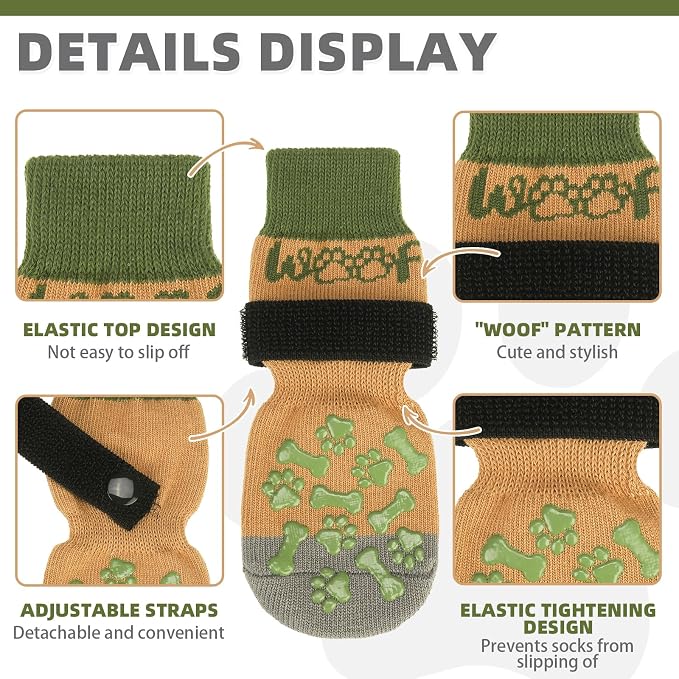 KOOLTAIL Dog Socks Shoes for Hot Pavement to Prevent Licking Paws, Winter Dog Boots&Paw Protector for Hardwood Floors Anti Slip,Traction Control Grip Booties for Small Medium Large Senior Dog,Green XL