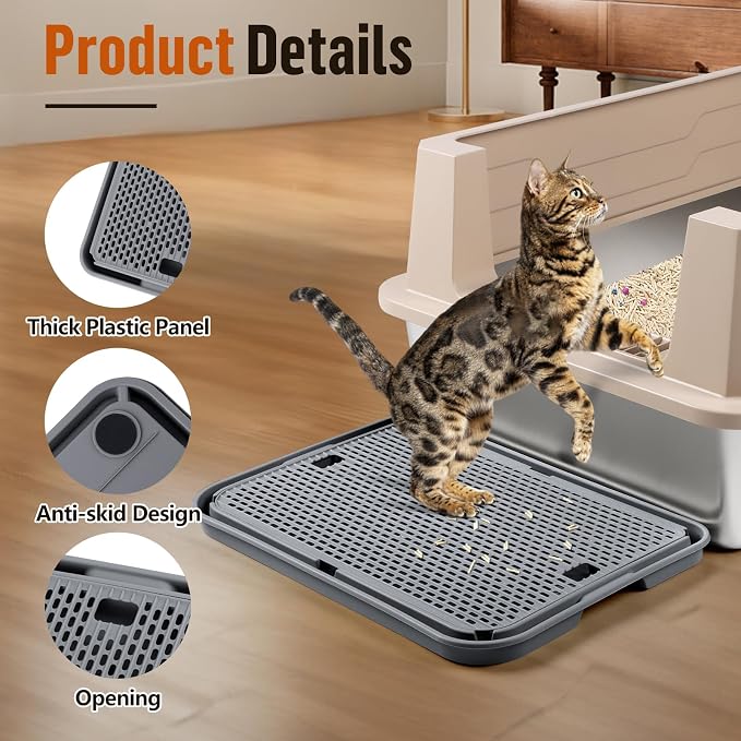 Cat Litter Box Step, Large Cat Litter Ramp with Filter Function, Dark Grey
