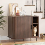 Large Litter Box Enclosure with Charging Station for Automatic Litter Box & Cat Robot 3/4, Hidden Litter Box Furniture with Dog-Proof Shelf, Scratch Pad, Wooden Cat Box Enclosure, Walnut
