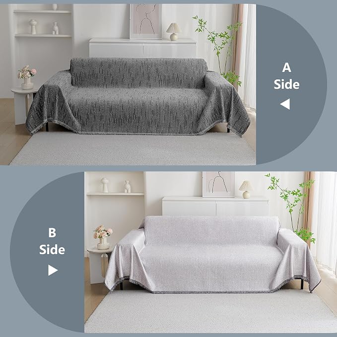 MYSKY HOME Couch Covers for Sofa, Dog Couch Cover Protector, Dark Grey Lines Sofa Covers for Sectional L Shape, Pets Couch Throw Cover Washable Durable Large Couch Cover for Dogs, Cats, 71" X118"