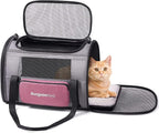 BurgeonNest Cat Carriers for Medium Puppy Under 25 lbs, Pet Carrier for Cats with Unique Side Bag,Top Load Small Pet Bag Soft-Sided Escape Proof with 4 Ventilated Windows | Soft sided pink cat carrier with mesh windows, ventilation and storage pocket f...