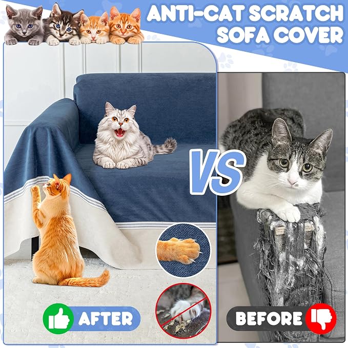 Loiion Cat Scratch Proof Furniture Protector Waterproof Sofa Cover 150"x91" | Pet-Friendly Couch Protector, Anti-Scratch & Anti-Slip Sofa Cover For Cats Dogs Kids, Machine Washable