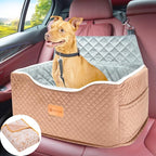 AlfaTok Dog Car Seat, Memory Foam Booster for Medium Dogs up to 45 lbs, Detachable Washable Elevated Travel Bed with Anti-Slip Base and Safety Belt