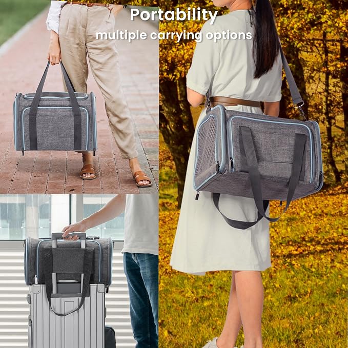 Petsfit Large Double Expandable Cat Carrier for Large Cats and Small Dogs | 19 x 12 x 12 in; dual-side expansion for large cats and small dogs, with anti-sag frame and locking zippers; up to 18 lb.