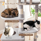 Gitelsnour Sturdy Cat Tree Tower with 2 Large Condos, 4 Big Perchs GCT039W | 74.8" Sturdy Cat Furniture for Indoor Cats Large Adult with 2 Cozy Cat Baskets, Sisal Scratching Posts & Toys, Light Gray