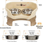 Neater Feeder Deluxe Mess-Proof Elevated Cat Bowls, 2 Height Adjustable (6” & 7.5”) No-Spill Raised Cat Bowl Stand, Whisker Friendly Stainless Steel Dishes for Indoor Cats, Made in USA, Cappuccino
