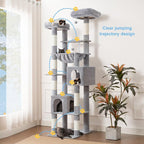 Hey-brother Cat Tree Tower with Multi-Level Duty Scratching Posts, 0MPJ039W | 80.7 Inches XL Cat Furniture with Large Platforms, Cozy Condos, Big Hammock, Toy Balls for Indoor Adult Cats, Light Gray