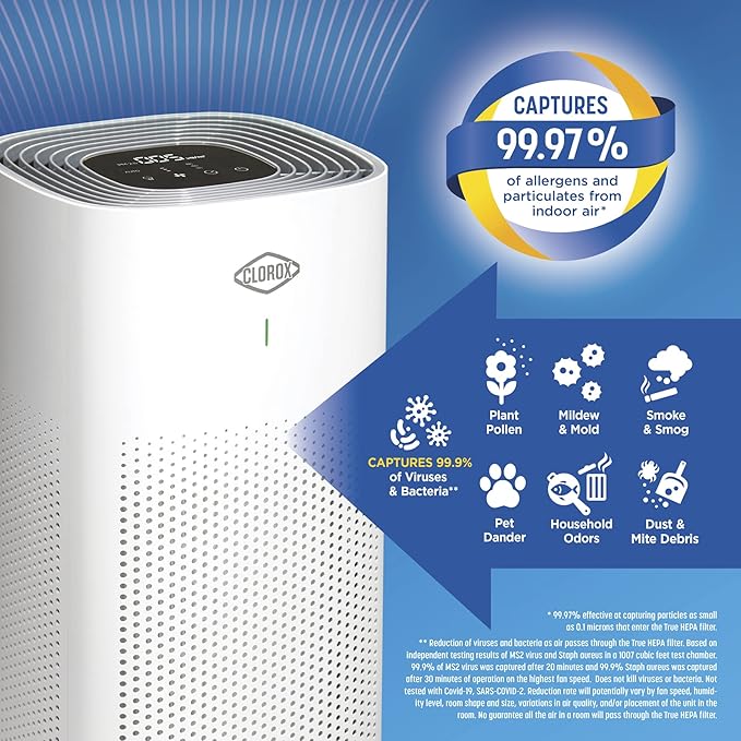 Clorox Large Room HEPA Air Purifiers for Home With True HEPA Filter