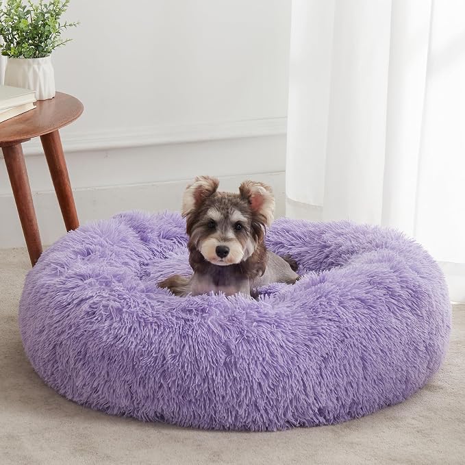 WESTERN HOME WH Calming Dog Bed & Cat Bed, Anti-Anxiety Donut Dog Cuddler Bed, Warming Cozy Soft Dog Round Bed, Fluffy Faux Fur Plush Dog Cat Cushion Bed for Small Medium Dogs and Cats | Fluffy Faux Fur Round Cuddler,Anti-Anxiety,Anti-Slip Bottom,Self-...