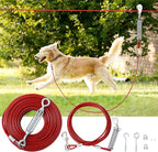 Dog Runner for Yard, Trolley System, 120FT+10FT, Red | Chew-resistant Cable, Shock Spring Softens Pulls, 360° Swivel Reduce Tangles