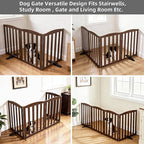 ZJSF Foldable Freestanding Indoor Dog Gate for House Wood Long Pet Gates Dog Fence for Stairs Puppy Gates for Hallways, Puppy Gate,Support Feet Included, Brown, 32 "Height-3 Panels